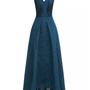 Theia Strapless High-Low Jacquard Gown